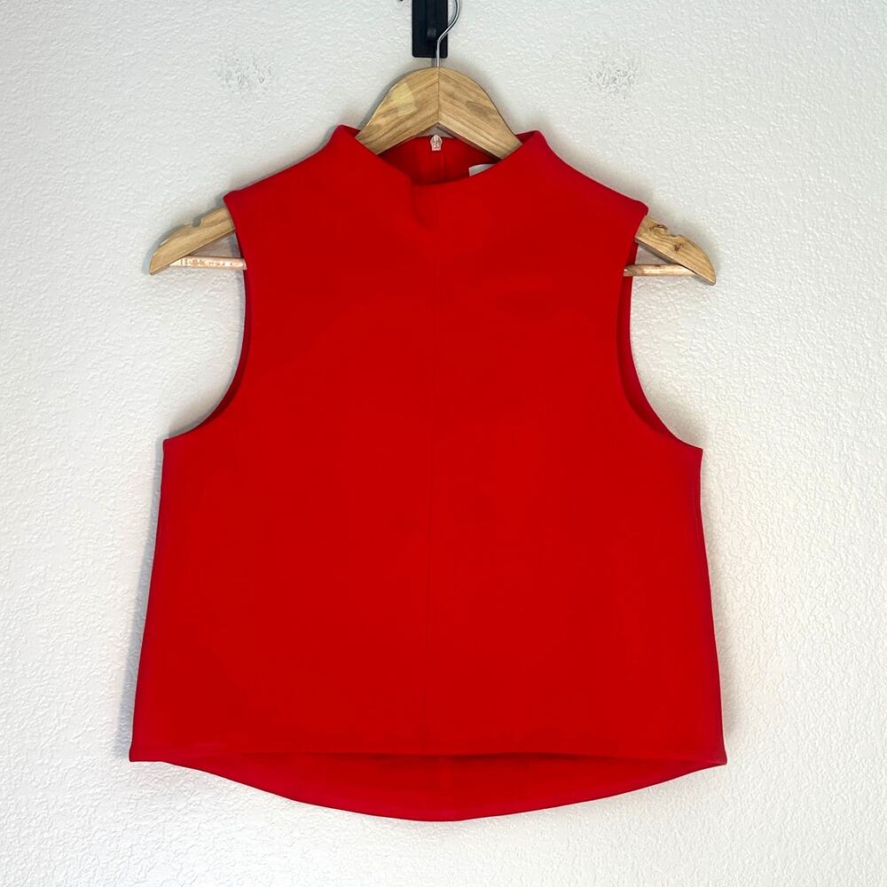 Tibi Red Sleeveless Structured Double Layer Boxy Cropped Minimalist Career Top 2